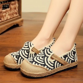 Women Linen Comfy Wearable Round Toe Casual Espadrille Flat Loafers