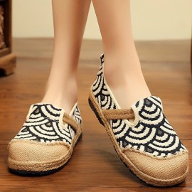 Women Linen Comfy Wearable Round Toe Casual Espadrille Flat Loafers