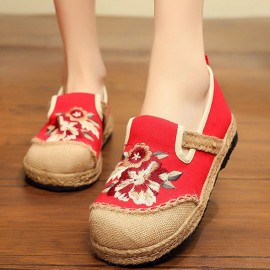 Women Old Peking Flowers Embroidery Casual Espadrille Loafers