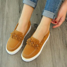Women Suede Flower Comfy Lining Simple Solid Casual Loafers Shoes