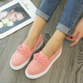 Women Suede Flower Comfy Lining Simple Solid Casual Loafers Shoes