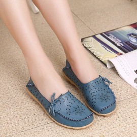 Big Size Women Casual Lace Up Loafers Breathable Floral Hollow Out Comfy Shoes