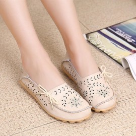 Big Size Women Casual Lace Up Loafers Breathable Floral Hollow Out Comfy Shoes
