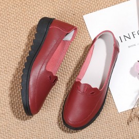Women Daily Round Toe Soft Solid Color Flat Loafers Shoes