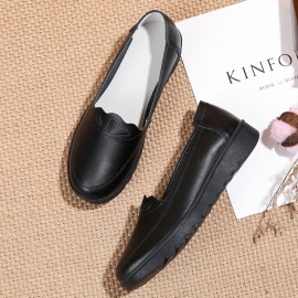 Women Daily Round Toe Soft Solid Color Flat Loafers Shoes