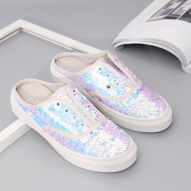 Women Sequined Decor No Rope Comfy Wearable Slippers Flats