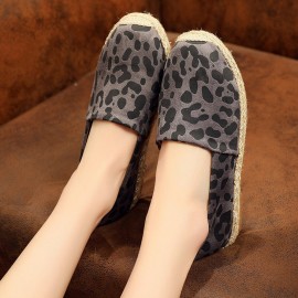 Women Leopard Printing Comfy Lightweight Casual Slip On Espadrille Flats