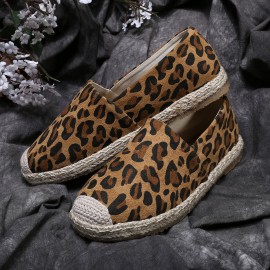 Women Leopard Printing Comfy Lightweight Casual Slip On Espadrille Flats