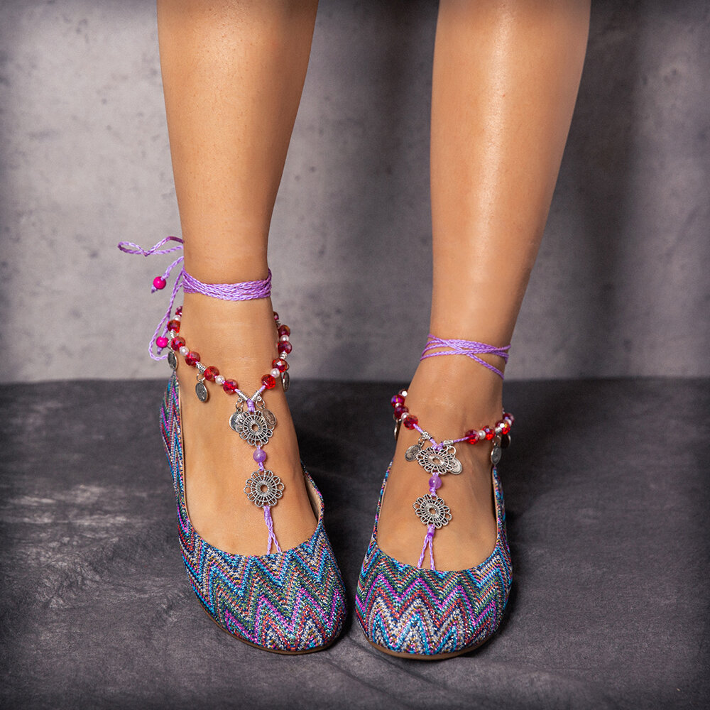 Bohemia Knitted Exotic Style Beaded Slip On Casual Flat Shoes