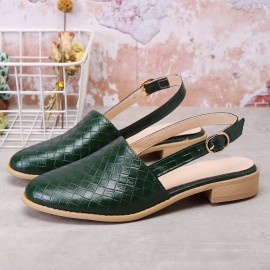 Large Size Comfy Braided Pointed Toe Buckle Backless Flats for Women