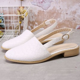 Large Size Comfy Braided Pointed Toe Buckle Backless Flats for Women