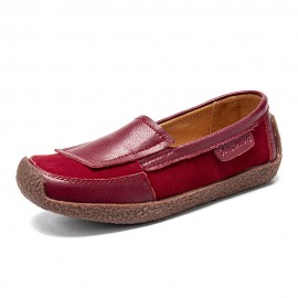 Women Comfy Leather Splicing Soft Slip On Flat Loafers