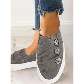 Women Casual Buckle Decoration Comfortable Canvas Slip-on Loafers