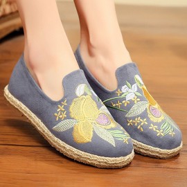 Women Handmade Embroidery Straw Comfy Lightweight Casual Flat Loafers