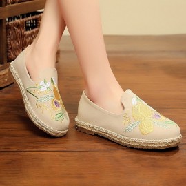 Women Handmade Embroidery Straw Comfy Lightweight Casual Flat Loafers