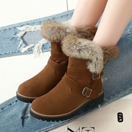 Women Solid Color Round Toe Casual Elegant Buckle Fluff Flanging Snow Boots