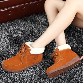Winter Fur Lining Keep Warm Comfortable Lace Up Ankle Snow Boots