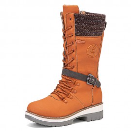 Women Retro Buckle Solid Color Side-zip Casual Knitted Shoe Tube Mid-Calf Snow Boots