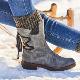 Women Plus Size Comfy Stitching Casual Mid Calf Boots Snow Boots