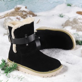 Plus Size Women Suede Fabric Belt Buckle Slip Resistant Short Snow Boots