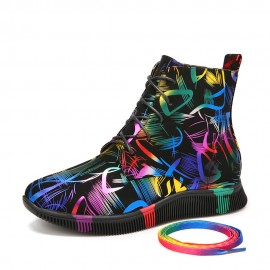 Women Stytish Colorful Graffiti Lace Up Short Calf Combat Boots