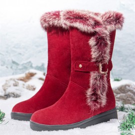 Plus Size Women Winter Plush Lining Buckle Decor Increased Heel Snow Boots