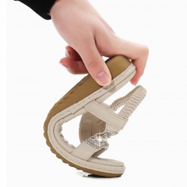 Bohemian Rhinestone Clip Toe Flip Flops Soft Bottom Flat Sandals