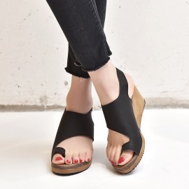 Women Large Size Buckle Strap Clip Toe Wedges Sandals
