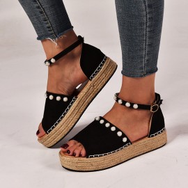 Women Suede Leopard Print Solid Beading Lace Simple Casual Sandals