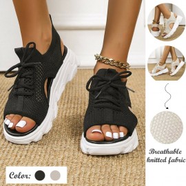 Women Casual Lace-up Comfy Knit Open Toe Platform Sandals