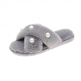 Women's Pearl Inlay Warm Lined Casual Winter Plush Slippers