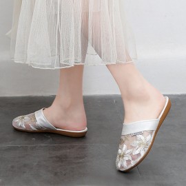 Women Floral Flower Pattern Hollow Out Comfy Closed Toe Casual Flat Slipper