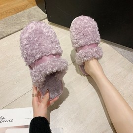 Women Warm Lined Non Slip Home Comfy Plush Cotton Slippers