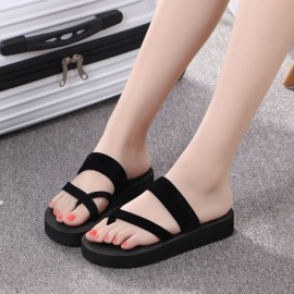 Women Clip Toe Solid Color Casual Home Wedge Slippers
