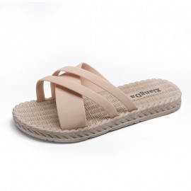 Women Soft Sole Solid Color Cross Strap Home Shoes Slippers
