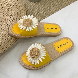 Women Daisy Decor Wearable Comfy Beach Slides Slippers