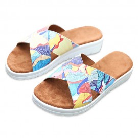 Women Casual Comfy Summer Vacation Colorful Leaf Pattern Outdoor Slippers