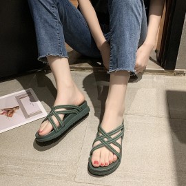 Women Solid Color Cross Band Home Flats Sandals