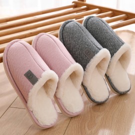 Women Casual Solid Color Closed Toe Flat Comfortable Warm Home Shoes