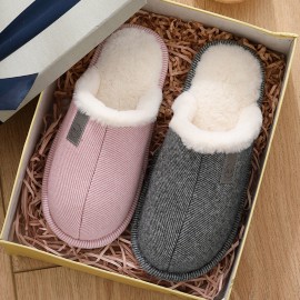 Women Casual Solid Color Closed Toe Flat Comfortable Warm Home Shoes