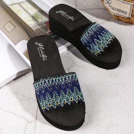 Women Colorful Wave Platform Opened Toe Slippers