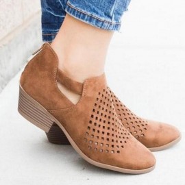 Large Size Women Pattern Hollow out  Suede Slip on Pumps