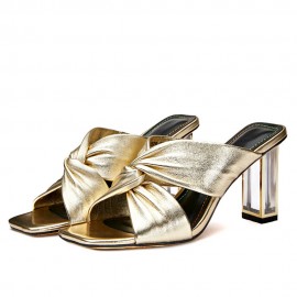 Women Comfy Gold & Silver Clear Heeled Slippers