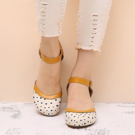 Women Flower Pattern D'Orsay Round Toe Ankle Strap Comfy Casual Heels Pumps